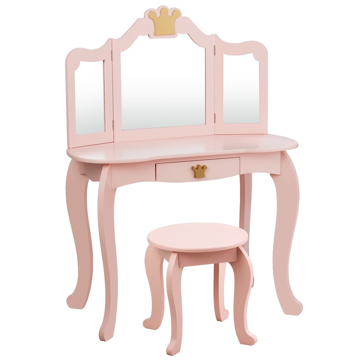 2in1 otroška toaletna mizica s taburejem in trojnim ogledalom, roza
