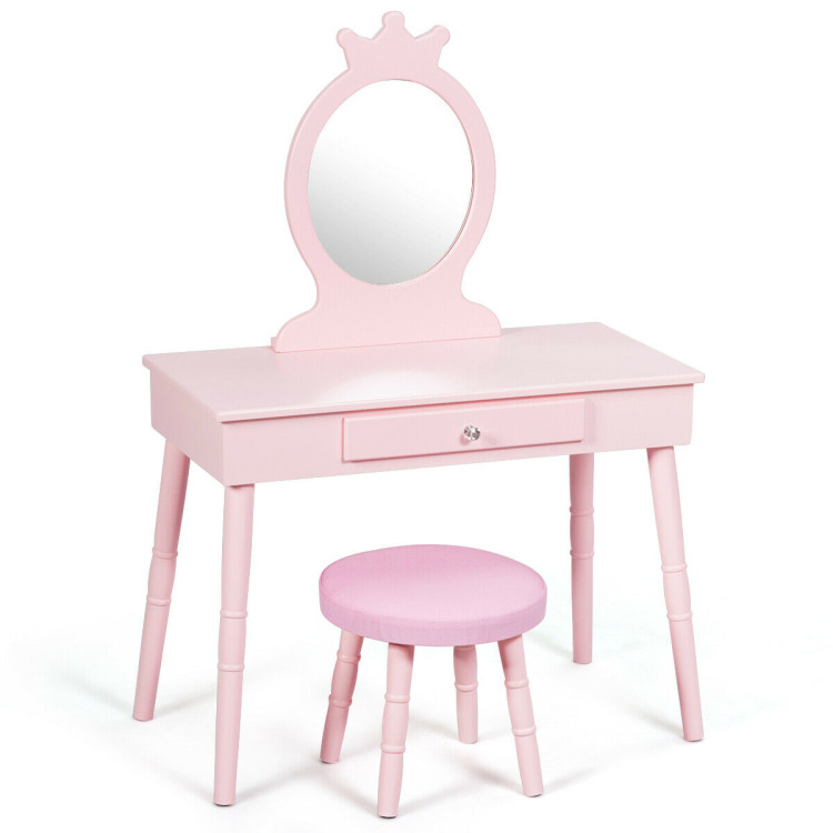 Otroška toaletna mizica s taburejem, snemljivim ogledalom v roza barvi