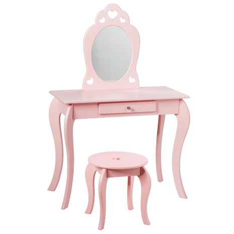 Otroška toaletna mizica s taburejem in ogledalom v roza barvi