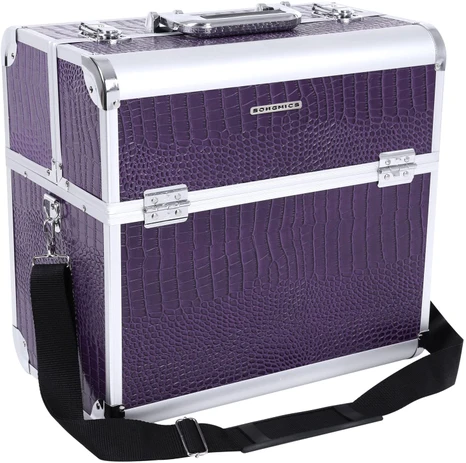Prenosni kovček v dveh barvah za nakit in kozmetiko, črn, vijoličen, na zaklep